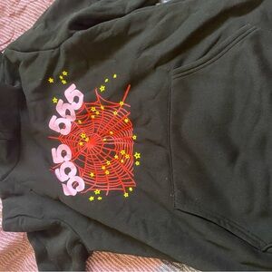 Black Hoodie with Red Web and Pink Numbers